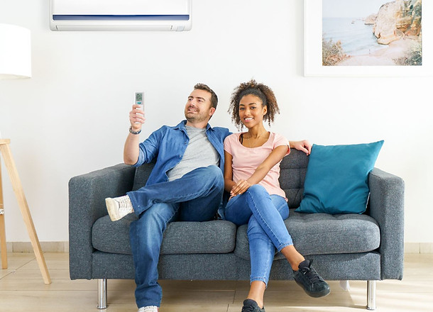 Couple relaxing with HVAC system